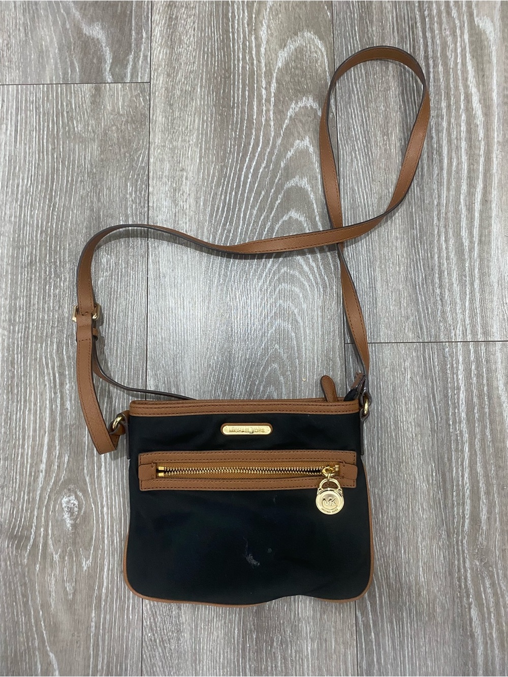 Michael Kors Black and Brown Leather-Trim Crossbody Bag